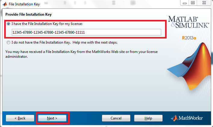 File installation key matlab 2013a